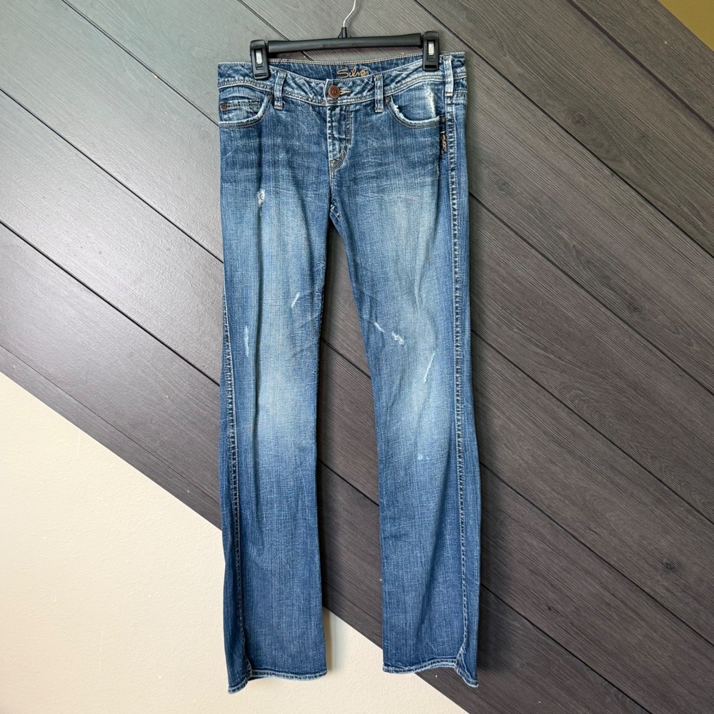 Silver Jeans Suki Women's Bootcut Jeans Medium Wash Stretch W28 L35 Distressed